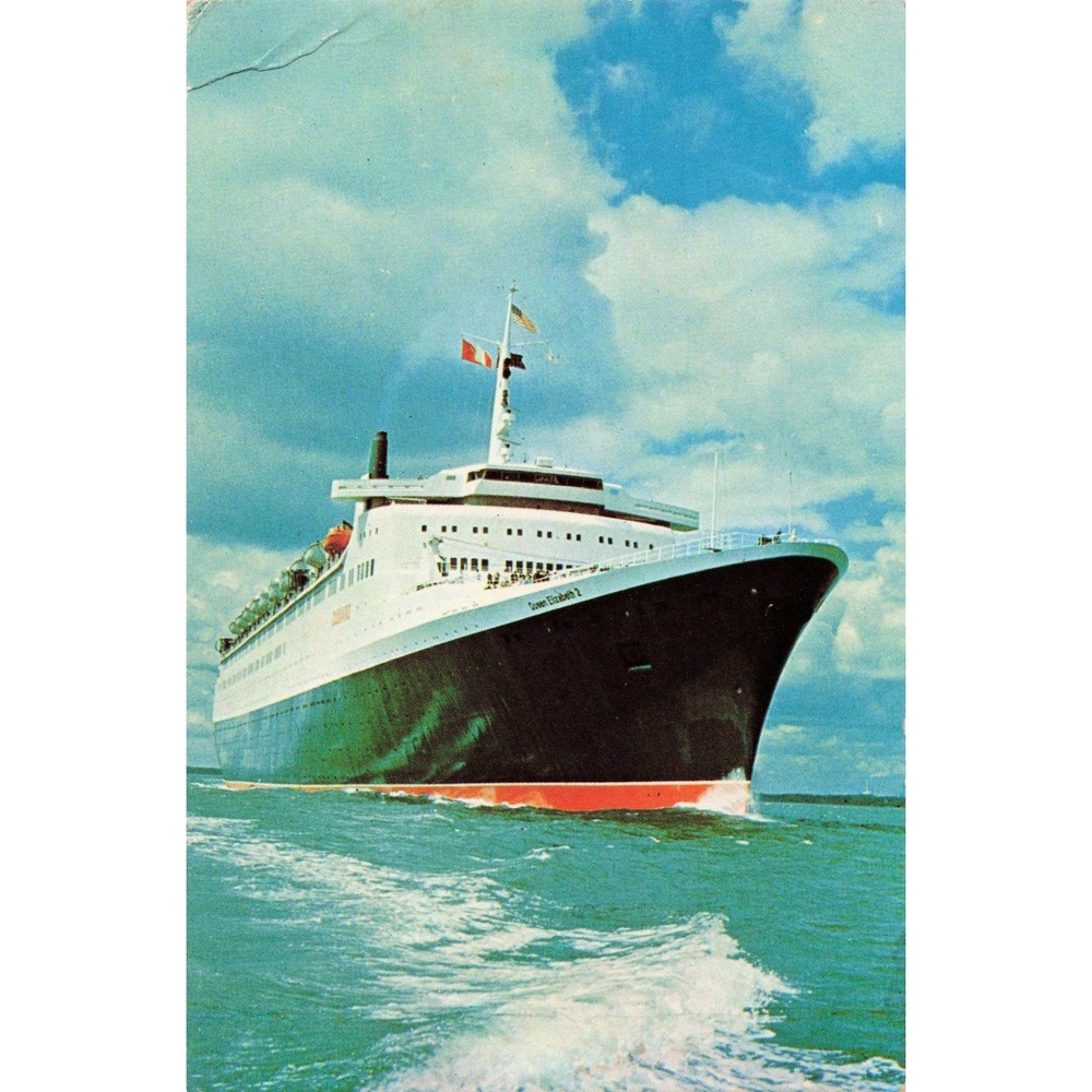 Vintage 1975 Cunard Queen Elizabeth 2 QE2 Postcard Postmarked Ocean Liner Ship - Picture 1 of 2